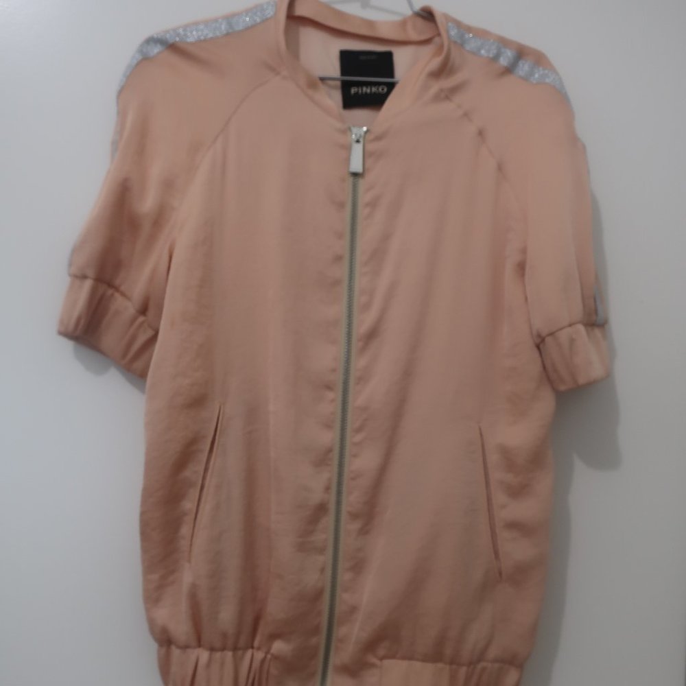 Pinko Peach Satin Bomber Jacket